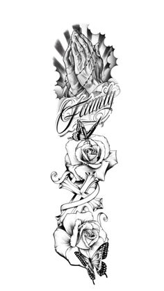 a tattoo design with roses and leaves on it