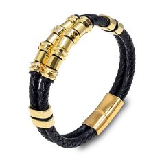 PRICES MAY VARY. Leather bracelet: Mens leather bracelet are full of personality and cool. Whatever the occasion, this dainty braided leather bracelet is sure to be well-received: Anniversary, Wedding, Gift, Party, Casual, Date High Quality: Genuine cowhide leather, stainless steel Suitable Size: Bracelet Length: 21 cm / 8.26 inch Ideal Gift: This bracelet is a ideal gift for men, husband, father, friends or yourself on Valentine's Day, Father's Day, Christmas, Birthday, Anniversary, Thanksgivin Adjustable Gold Leather Bracelet With Stainless Steel Clasp, Masculine Adjustable Gold Bracelet, Adjustable Gold Leather Bracelet For Father's Day, Adjustable Gold Leather Bracelet With Wrist Strap, Leather Bracelet For Men, Black Bangle, Bracelet Mens, Stainless Steel Bangles, Braided Leather Bracelet