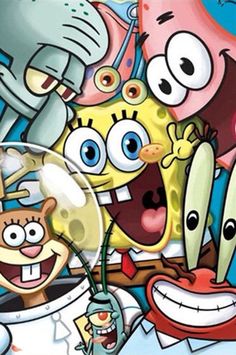 the spongebob movie poster with many different cartoon characters and their names on it