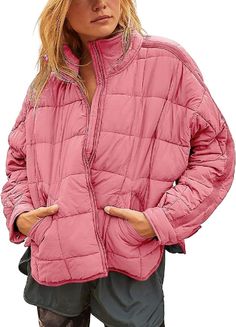 Lightweight quilted puffer jacket for women Baggy fit, long sleeve, button cuffs, stand collar Two side pockets, symmetrically round split hemline, solid color Fashion versatile cotton padded shacket short shirt jacket puffer coat outerwear, boyfriend style, comfortable to wear Best Puffer Jacket, Winter Coat Short, Short Puffer Jacket, Heavy Sweaters, Quilted Puffer Jacket, Oversize Fashion, Padded Coat, Down Coat, Puffer Coat