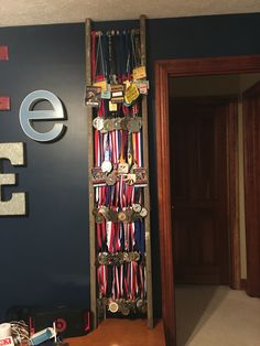 an entry way with medals on the wall