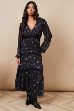 Search for phrase: long sleeve dress | Warehouse Billowy Sleeves, Oasis Dress, Chiffon Midi Dress, Smart Dress, Lace Skater Dress, Feminine Silhouette, Lace Insert, Halterneck Dress, Floral Chiffon