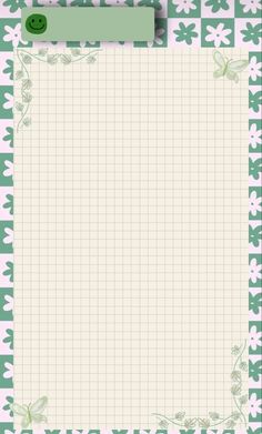 a green and white checkered paper with a notepad attached to the bottom corner