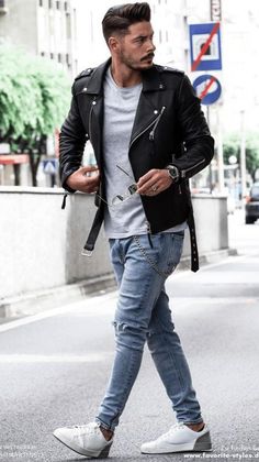 Outfit Herren, Leather Jacket Outfit, Casual Chic Outfits, Nice Weekend, Leather Jacket Outfits, Business Casual Dresses, Mode Casual, Outfit Jeans