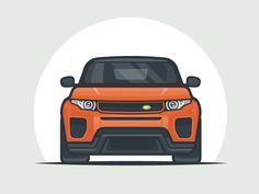 the front view of an orange car on a white background with a circle around it