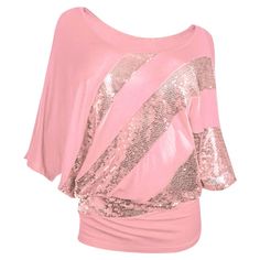 Plus Size Sequins Skew Neck T-shirt - Pink - 5I51400117 - Women's Clothing, Plus Size Women's Clothing  #PlusSizeWomensClothing #Women's #Clothing # #Plus #Size #Women's #Clothing Women Summer Tops, Casual Blouse Women, Bat Sleeves, Casual Blouses, Blouses Women, Women Blouse, Womens Tops Summer, Mua Sắm, Women Shirts Blouse