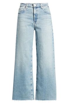 With raw hems and a faded light wash, these ankle-grazing wide-leg jeans made from Italian stretch denim grant you instant cool status. 27" inseam; 21" leg opening; 10 1/4" front rise Zip fly with button closure Five-pocket style 98% cotton, 2% elastane Machine wash, tumble dry Imported Faded Cropped Leg Flare Jeans, Faded Wide Leg Cropped Jeans For Spring, Wide Leg Cropped Jeans For Spring, Light Wash Wide Leg Cropped Jeans With Frayed Hem, Faded Cropped Jeans For Spring, Faded Cropped Jeans For Summer, Perfume Gift Sets, Perfume Gift, Beauty Services