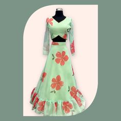 Beautiful Floral organza customized crop top Lehenga for teens and adults. Fits size 36 to 38 Summer Floor-length Organza Sets, Summer Anarkali Organza Lehenga, Summer Anarkali Lehenga In Organza, Summer Festive Organza Lehenga, Fitted Party Wear Organza Choli, Fitted Organza Party Wear Choli, Fitted Organza Choli For Party Wear, Summer Party Choli In Organza, Bollywood Style Summer Organza Lehenga