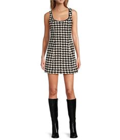 Antonio Melani Macy Wool Blend Houndstooth Square Neck Sleeveless Mini Sheath Dress | Dillard's Mini Sheath Dress, Houndstooth Dress, Career Woman, Antonio Melani, Holiday Style, Quiet Luxury, Dillard's, Winter Holiday, Holiday Fashion