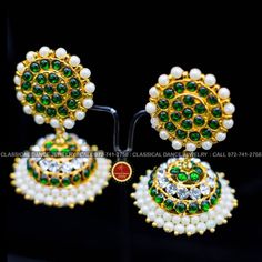 Design by Classical Dance Jewelry®  ❥ Colorful and Designer traditional big pearl green top and normal green and white stone butta or jhumka Kemp temple Indian Jewelry Earrings in Red, Green stones combo ❥ Model no: GREEN KEMP BIG TOP AND BUTTA ❥ Age : 5 yrs and up ❥ You Can wear this set especially for Bharatnatyam And Kuchipudi Dance Performances and in Parties, Engagement, Weddings, Birthdays. ❥ Handmade Indian Item.  Set includes     ☛  Earrings pair ❇️  Imitation Jewelry by nature is little Green Jhumkas With Stone Work, Green Stone Work Chandbalis For Celebration, Green Stone Work Jhumkas For Celebration, Green Chandbalis With Latkans For Celebration, Green Temple Jewelry Chandbalis With Stone Work, Green Chandbalis With Stone Work In Temple Style, Green Stone Work Temple Jewelry Earrings, Green Chandbalis With Cutdana, Green Cutdana Chandbalis For Diwali