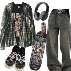 Skater Outfit, Grunge Fits, Masc Outfits, Alt Clothes, Grunge Skater