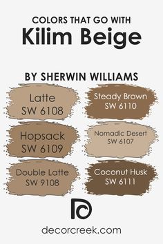 Colors that Go With Kilim Beige SW 6106 by Sherwin Williams Latte Paint Color, Sherwin Williams Latte, Best Bedroom Paint Colors, Budget Decorating Ideas, Family Room Colors, Outside Paint