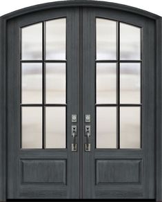 two double doors with glass on each side and an arched top one in dark wood