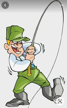 an animated cartoon character holding a fishing rod