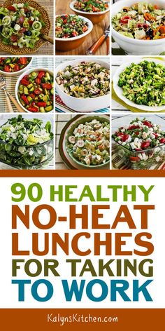 healthy no - heat lunches for taking to work with text overlay that reads, 30 healthy no - meat lunches for taking to work