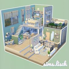 Cute House Blueprint, Sims 4 Loft Layout, Sims 4 Lofts, Sims 4 Houses Loft, Sims 4 Loft Ideas, Loft Sims 4 House Plans, Sims 4 1 Bedroom House Layout, Sims 4 Layout Ideas, Loft House Sims 4