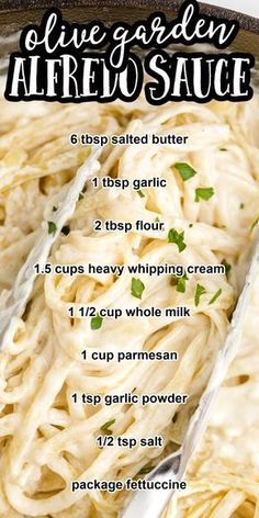 the recipe for olive garden alfredo sauce in a skillet