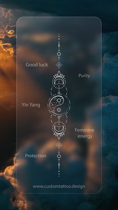 an image of clouds with the words good luck, yin yang, feminine energy and protection