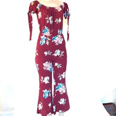 Women’s Jumpsuit Off Shoulder Shorts Sleeve Comfortable Perfect For All Occasions Has Two Pockets Wine Color Casual Red Long Sleeve Jumpsuit, Casual Red Long Sleeve Jumpsuits And Rompers, Red Cotton Jumpsuit And Romper For Loungewear, Red Cotton Jumpsuits And Rompers For Loungewear, Red Cotton Loungewear Jumpsuits And Rompers, Red Fitted Casual Jumpsuit, Red Fitted Casual Jumpsuits And Rompers, Fitted Red Casual Jumpsuits And Rompers, Red Fitted Casual Jumpsuit/romper