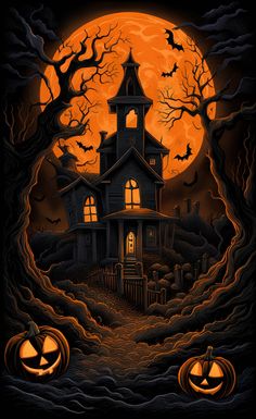 an image of a halloween scene with pumpkins