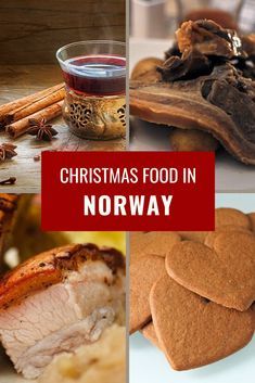 christmas food in norway collage with ginger cookies, meat and other foods to eat