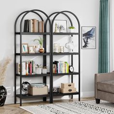 a living room filled with furniture and a book shelf