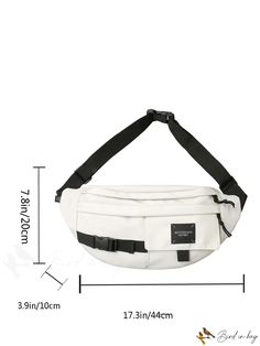 BirdinBag - Stylish Waist Bag with Letter Graphic Buckle Accent White Rectangular Chest Bag For Daily Use, Functional White Satchel With Adjustable Strap, White Chest Bag With Removable Pouch For Daily Use, White Satchel Chest Bag For Daily Use, White Rectangular Chest Bag For Travel, White Portable Chest Bag For Daily Use, White Shoulder Chest Bag For Daily Use, White Pouch Chest Bag With Removable Pouch, White Pouch Chest Bag For Everyday Use