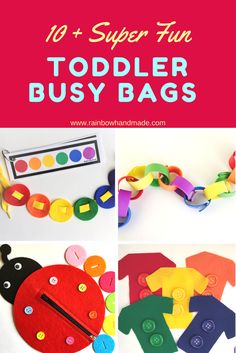 the top ten activities for toddlers to do with their busy bags, including paper and scissors