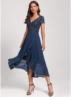 JJ's House Lace Chiffon V-Neck Spring A-line General Plus No Leg Slit Back Zip Elegant High Low Sweet & Flow Navy Blue Height:5.8ft（176cm） Bust:32in（82cm）Waist:24in（61cm）Hips:35in（89cm） No Asymmetrical Blue Model Name:Maria  Height:5.7ft（175cm）  Bust:43in（109cm）  Wa. #JJ's House #Lace #Chiffon #VNeck #Spring #Aline #General #Plus #NoLegSlit #BackZip #Elegant #HighLow #Sweet&Flow #NavyBlue #No #Asymmetrical #Blue Cocktail Dress Wedding Guest, Mother Of The Bride Dresses Long, Chiffon Cocktail Dress, Satin Cocktail Dress, Mother Of Groom Dresses, Lace Cocktail Dress, Cocktail Dress Wedding, Mob Dresses, Mothers Dresses