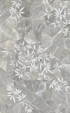 an artistic tile design with white flowers on grey marble background, created in shades of gray and white