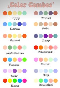 the color combos for different colors are shown in this graphic style, and there is also