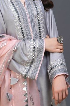 # grey color occasion dress with pink dupatta Plazo Suit Design Latest, Pakistani Pattern, Plazo Suit Design, Mirror Work Dress, Pakistani Fashion Casual, Designer Kurtis