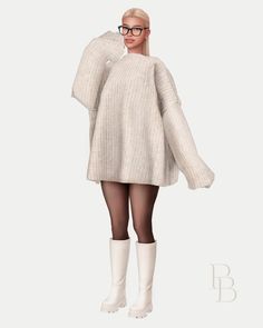 a woman wearing white boots and a sweater