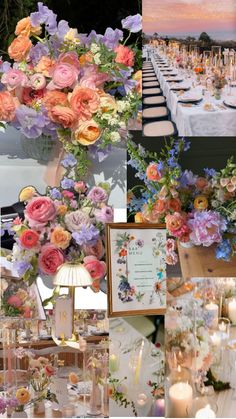 a collage of photos with flowers and candles