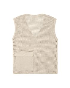 The Mesh Knit Utility Vest is made with an open knit construction out of premium long staple cotton yarn. The vest features five jersey knit pockets with button closures, four on the front of the garment and one on the back. This Mesh Knit Utility Vest is the result of Brigade's further exploration into knitwear, taking classic silhouettes and reimagining them into complex knits. - Fit: Relaxed fit- Material: 100% cotton- Origin: Imported Elijah is 5’10”/140lbs wearing a size medium. Designed by Utility Vest, Open Knit, Cotton Yarn, Knit Jersey, Knitwear, Thailand, Relaxed Fit, Mesh, Yarn