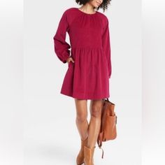 Great Fall Piece, Pair With Boots Or Flats Scarf And Your Out The Door. Single Cloth Button Closure. 23” Pit To Pit, 35” Shoulder To Hem. Casual Burgundy Dress For Fall, Corduroy Dress, Universal Thread, The Door, Red Dress, Colorful Dresses, Thread, Mini Dress, Womens Dresses