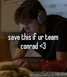 a man wearing headphones sitting in front of a laptop computer with the words save this if