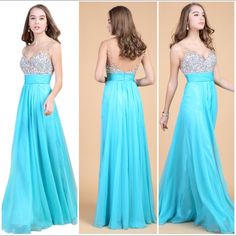 Beautiful Couture Turquoise And Rhinestones Dress Flare Fit Size M Nwt App Measurements Bust 36" Waist 29" Turquoise Prom Dress, Turquoise Prom Dresses, Rhinestones Dress, Prom Dress Color, Rhinestone Dress, Blue And Silver, Prom Dress, Colorful Dresses, Color Blue