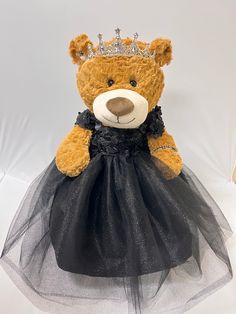 Quince Teddy Bear Black Dress, Quince Bear, Black Quince Dress, Dream Quinceanera, White Teddy Bear, Dress With Tulle, Quince Dress, Handmade Dress