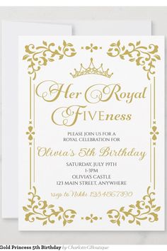 a white and gold birthday card with a crown on it