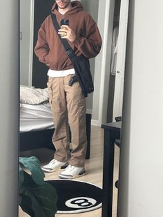 #MensFashion #MensStyle #MensOutfit #MensWear #MensClothing #MensAccessories #MensOOTD #MensInspiration #MensStreetStyle #MensFashionBlog Light Brown Sweater Outfit Men, Men Brown Cargo Pants Outfit, Cargo Pants Man Outfit, Mens Beige Cargo Pants Outfit, Brown Cargos Outfits Men, Beige Brown Outfit Men, Men’s Cargo Outfit, Beige And Brown Outfit Ideas Men, Mens Outfits Cargo Pants