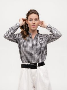 BLACK & WHITE CHECK BROADCLOTH Our menswear inspired Weekend Shirt in a black & white gingham cotton. Classic Gingham Cotton Shirt, Classic Fitted Flannel Workwear Shirt, Classic Plaid Shirt For Workwear, Classic Plaid Business Tops, Classic Black Flannel Shirt, Gingham Cotton Shirt For Work, Gingham Tops For Business Casual In Spring, Classic Gingham Top For Business, Classic Collared Flannel Shirt For Spring