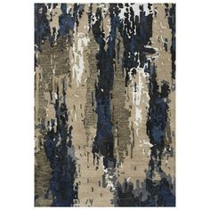 an abstract rug with blue and beige colors