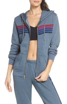 Aviator Nation 5-Stripe Zip Hoodie | Nordstrom Striped Cotton Sweatshirt With Drawstring Hood, Cotton Hooded Jacket For Loungewear In Athleisure Style, Cotton Athleisure Hooded Jacket For Loungewear, Striped Sporty Hoodie With Drawstring, Sporty Striped Hoodie With Drawstring, Striped Cotton Hooded Sweatshirt, Aviator Nation, Prom Looks, Fashion Night