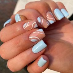 Light Blue Nails With Design Simple, Light Simple Nails, Trendy Blue Nails Short, Popular Acrylic Nails 2023, Mid Summer Nails, Light Blue Homecoming Nails, Light Blue Nail Designs Short, Pretty Blue Nails Short, Stylish Nails Blue