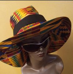 This Is A One Of A Kind Design Just For You Designed By The Seller, Made To Order In Same Size ,Or Wider Brim Or Smaller ,Sunglasses Not Included, Made Of African Wax Cloth Cotton Fabric Summer Fedora, Shark Hat, Wool Fedora Hat, Crown Hat, Wide Brim Sun Hat, Wool Fedora, Scarf Hat, Yellow Fashion, Sun Hat