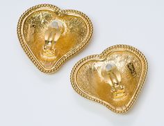 Yves Saint Laurent YSL Gold Tone Heart Earrings Gold Double Heart Vintage Earrings, Heart-shaped Clip-on Earrings For Formal Occasions, Gold Clip-on Heart Earrings For Anniversary, Formal Heart-shaped Clip-on Earrings, Heart Shaped Clip-on Earrings For Formal Occasions, Vintage Gold Heart Earrings, Elegant Gold Clip-on Heart Earrings, Gold Heart-shaped Clip-on Earrings For Wedding, Ysl Heart Necklace