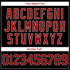 a red and black font with numbers on it