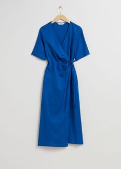 Midi Wrap Dress Blue Wedding Guest Dresses, Wrap Dress Wedding Guest, Wrap London, Blue Wrap Dress, London Dress, Midi Wrap Dress, Blue Midi Dress, V Cut, Fashion Story