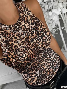 Fisdy - Leopard Print Sleeveless Slim Fit Inner Vest for Layering and Base Wear Layered Tank Top, Layering Tank Tops, Women Tank Tops, Layering Tanks, Running Leggings, Layered Tops, Tank Top Camisole, Sleeveless Crop Top, Sleeveless Vest